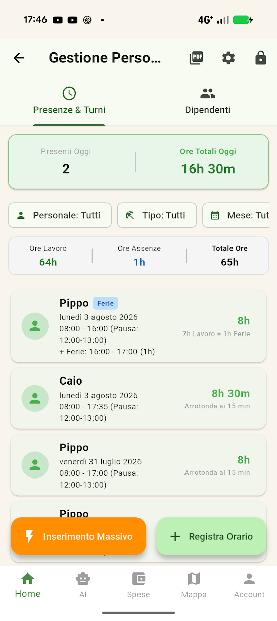 Schermata Orari Dipendenti